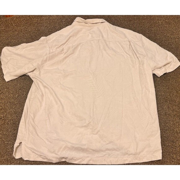 Tommy Bahama 100% Silk Hawaiian Palm Tree Button Down Shirt Men’s XL Cream - Picture 2 of 5